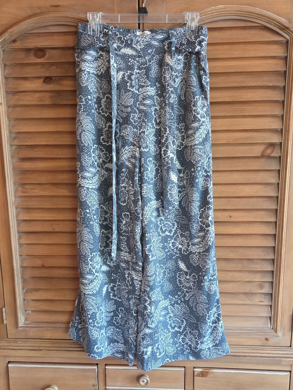 Floral Print Blue Maxi Pants with Tie Waist